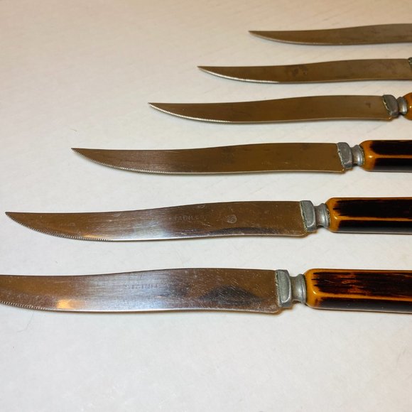 Set of 6 Vintage Bakelite Knives 1960s Faux Wood Handles - Picture 4 of 7